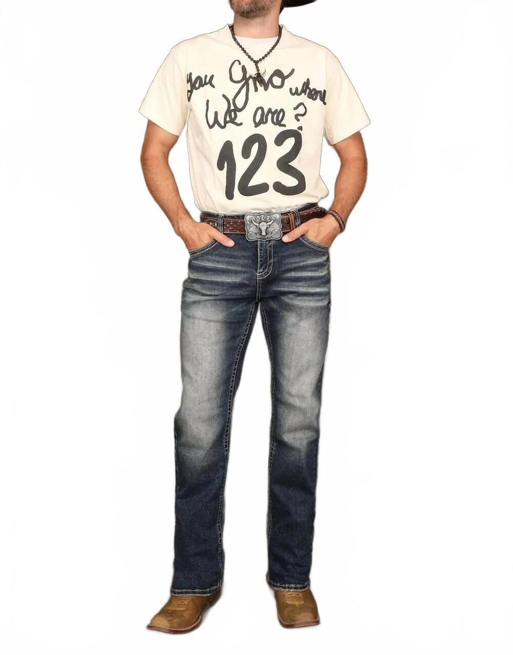 NEW AMERICAN WEST embroidered western jeans in dark blue denim
